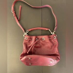 Rebecca Minkoff burgundy cross body bucket bag